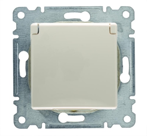 Розетка СП Lillium 10А с заземл. с крышкой с панелью механизм крем. Makel 30010029