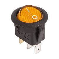 Выключатель клавишный круглый 12V 20А (3с) ON-OFF желтый с подсветкой REXANT | код 36-2587 | REXANT