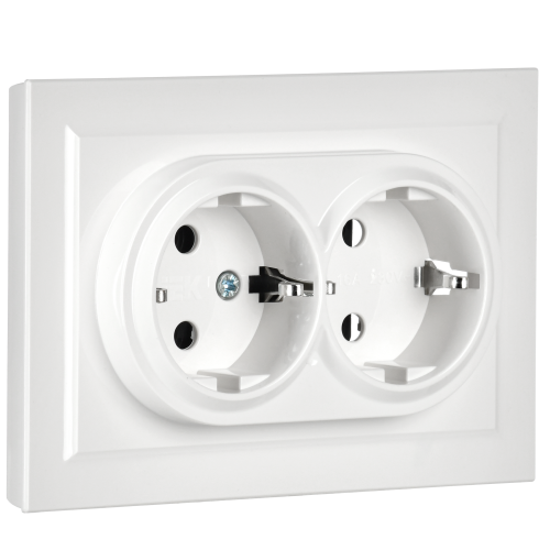 BRITE Розетка 2-местная с заземлением без защитных шторок 16А в сборе РС12-3-БрБ белый | код BR-R21-16-K01-F | IEK фото 5