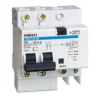 Диф. Автомат DZ47LE-63 2P 63A 100mA тип AC х-ка С 6kA (ANDELI) | код ADL02-048 | ANDELI