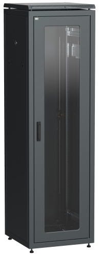 ITK Шкаф сетевой напольный 19" LINEA N 42U 600х800мм стеклянная передняя дверь, задняя металлическая черный | код LN05-42U68-GM | IEK