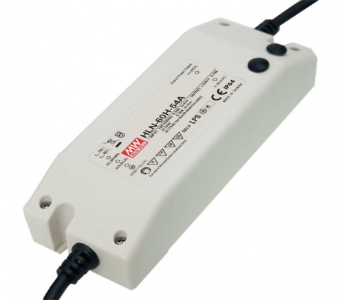 Источник питания AC-DC, 60Вт, IP64, вход 90…305В AC, 47…63Гц/127…431В DC, ККМ, выход 15В/4А, рег. выхода 13.5…17В/2.4…4A, изоляция 3750В AC, в кожухе 161х61.5х35, -40…+50С | код HLN-60H-15A | MeanWell