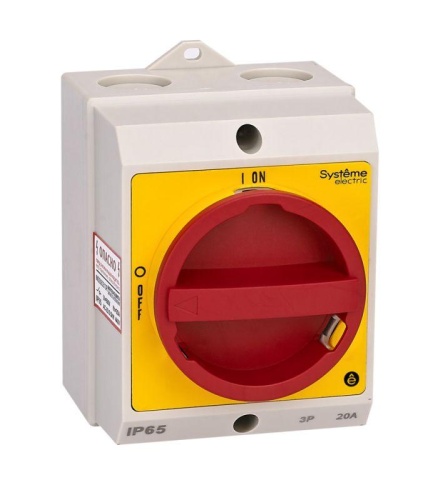 ГЛАВНЫЙ/АВАРИЙНЫЙ ВЫКЛЮЧАТЕЛЬ-РАЗЪЕДИНИТЕЛЬ 4P 20A ЗАКРЫТОГО ИСПОЛНЕНИЯ IP65 С ЗАМКОМ | код MSD20411R | Systeme Electric