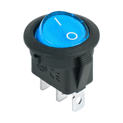 Выключатель клавишный круглый 12V 20А (3с) ON-OFF синий с подсветкой REXANT | код 36-2586 | REXANT