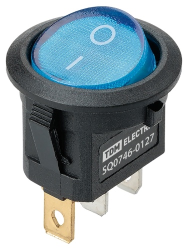 KCD11-101N 250В AC/DC, 1P, 3А, (3с), ON-OFF, черный корпус, синяя клавиша, LED, Micro TDM | код SQ0746-0127 | TDM