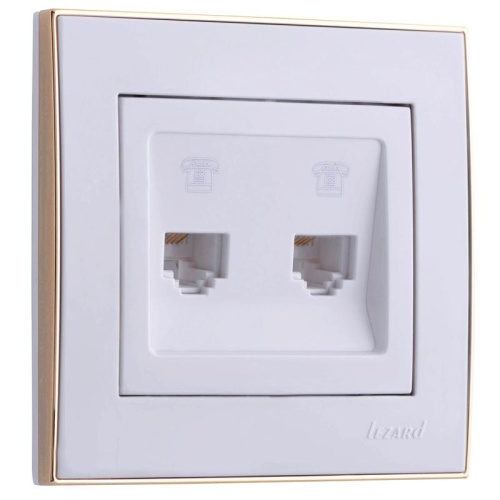 Розетка RAIN телефонная 2-ая евро белая с боковой вставкой золото | код 703-0226-138 | LEZARD