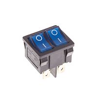 Выключатель клавишный 250V 6А (6с) ON-OFF синий с подсветкой ДВОЙНОЙ Mini REXANT | код 36-2161 | REXANT