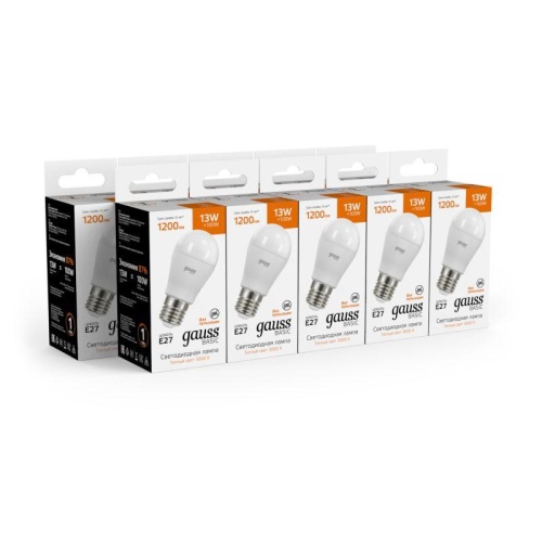 Лампа светодиодная Basic 13Вт P45 шар 3000К тепл. бел. E27 1200лм GAUSS 10502132 фото 2