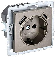 Розетка BRITE РЮш11-1-БрШ 16А с USB A+C 18Вт с заземл. защ. шторки шампань | код. BR-R14-16-U22-018-K37 | IEK