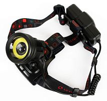 Фонарь аккумуляторный налобный E1335 2LED 4Вт фокус 4 режима аккум. 3.7В метал. черн. (бокс) Ultraflash 13905