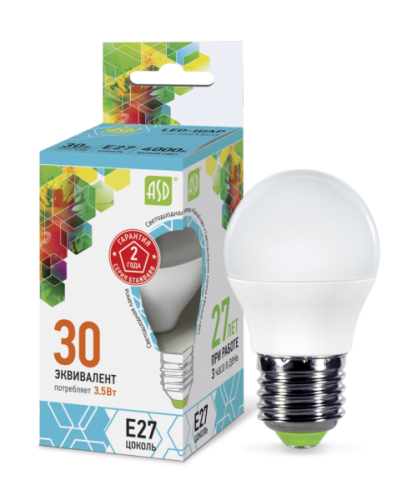 Лампа светодиодная LED-ШАР-standard 3.5Вт 230В Е27 4000К 320Лм ASD | код 4690612002040 | ASD