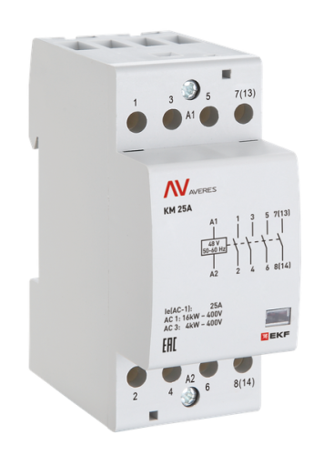 Контактор модульный КМ 25А 3NO+1NC 48VAC (2 мод.) AVERES EKF | код km-av-2-25-31-48V | EKF