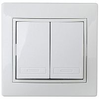 Выключатель Intro Plano 1Э-104-01 двойной, 10А-250В, IP20, СУ, без лапок, белый | код Б0053951 | ЭРА