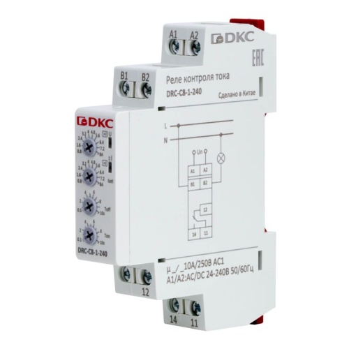 Реле контроля тока, 0.8-8А, конфигурация контакта 1CO, 24-240 AC/DC | код DRC-C8-1-240 | DKC