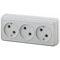 Розетка Intro Quadro 2-205-01 без заземления трехместная 3х2P, 16А-250В, IP20, ОУ, белый | код Б0053809 | ЭРА