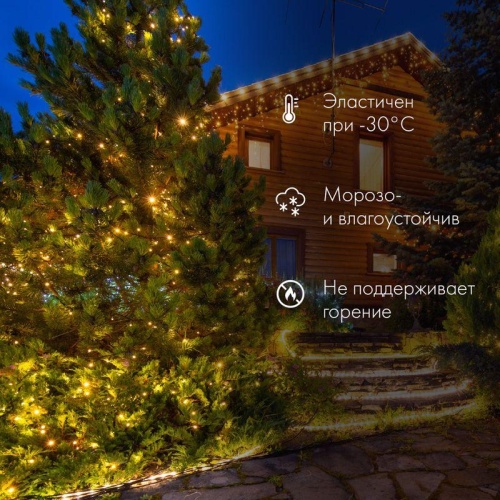 Гирлянда светодиодная "Нить" 10м 100LED син. 10Вт 230В IP65 эффект мерцания провод ПВХ бел. (нужен шнур питания 303-500-1) Neon-Night 305-263 фото 2