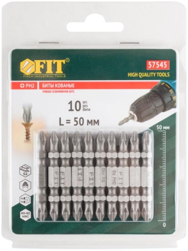 Биты кованые, сталь S2, двусторонние 50 мм PH2/РН2, Профи 10 шт., блистер | код 57545 | FIT фото 3