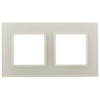 Рамка для розеток и выключателей Elegance 14-5102-02 на 2 поста, стекло, Elegance, слоновая кость+слоновая кость | код Б0059169 | ЭРА