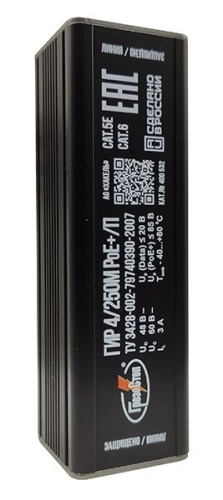 Однопортовое УЗИП оборудования ЛВС категории Cat.5е и Cat.6 с интерфейсами Ethernet стандартов 100BASE-TX, 1000BASE-T с поддержкой передачи питания поверх данных, ГИР 4/250М РоЕ+/П | код 400 532 | Hakel
