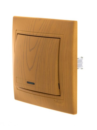 Выключатель одноклавишный, с подсветкой, ольха | код 701-0701-111 | Lezard фото 2