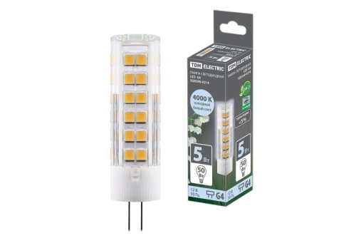 Лампа светодиодная G4-5 Вт-AC/DC 12 В-4000 К, SMD, 16x57 мм TDM | код SQ0340-0214 | TDM