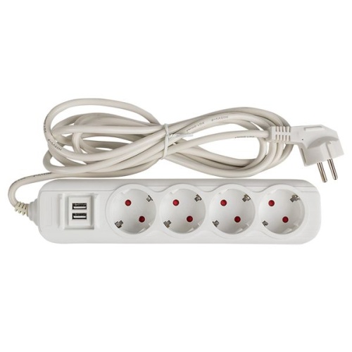 Удлинитель "Эксперт" 4 гнезда 5 метров 16А/3,5кВт с 2 USB 2,1А ПВС 3х1 | код UBA16-2USB-4-05i | EKF фото 5