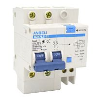 Диф. Автомат DZ47LE-63 2P 50A 100mA тип AC х-ка С 6kA (ANDELI) | код ADL02-047 | ANDELI