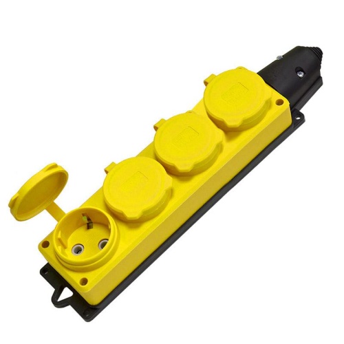 Колодка 4-х местная однофазная с заглушками КОМПАКТ каучук желтый | код 3084 | Universal