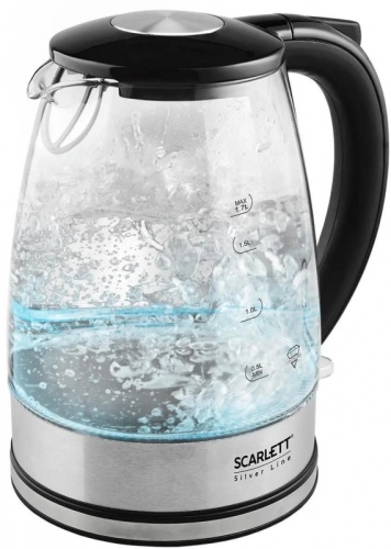 Чайник электрический Scarlett SC-EK27G95 1.7л. 2200Вт серебристый/черный корпус: стекло/пластик | код 1853755 | SCARLETT