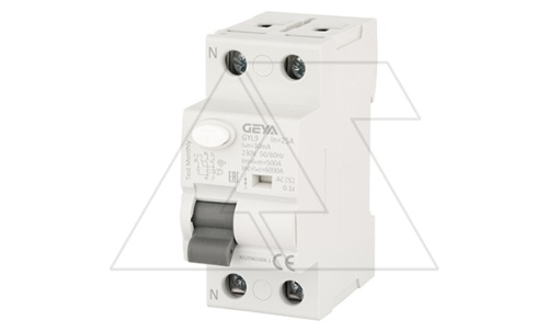 УЗО GYL9-2P-25A-30mA, 2P, 25A, 6 kA, 30mA, тип AC, 2M | код GYL92P25A30MA | GEYA