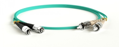 Патч-корд волоконно-оптический (шнур) MM 50/125(OM3) FC-ST duplex LSZH 1 м, Hyperline FC-D2-503-FC/PR-ST/PR-H-1M-LSZH-AQ | код 247694 | Hyperline
