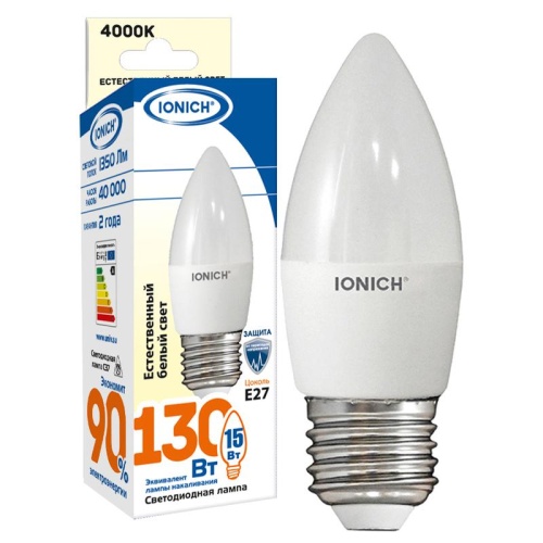 Лампа светодиодная IONICH декоративного освещения свеча C37 15Вт 1350Лм 230В 4000К E27 | код 1904 | Universal