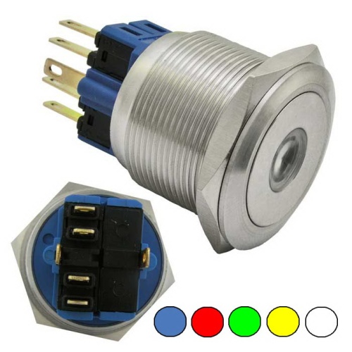 Кнопка антивандальная с подсветкой RUICHI GQ25-11ZD/O on-off+off-on, М25, IP65, никелированная латунь | код 77940 | Ruichi