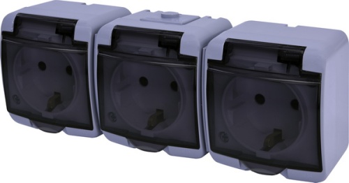 Розетка 3-я (Schuko) (серый_дымчатая крышка) (IP44/54) RHE-3sd-SR | код 004668075 | ETI