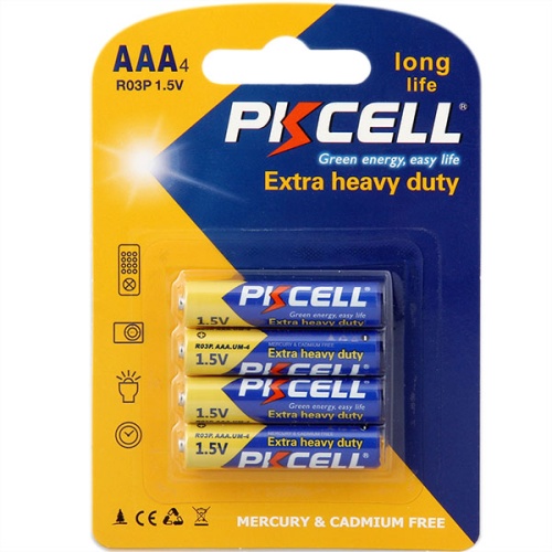 Солевой элемент питания PKCELL R03P-4B тип - AAА 4 шт в блистере | код R03P-4B | PKCELL