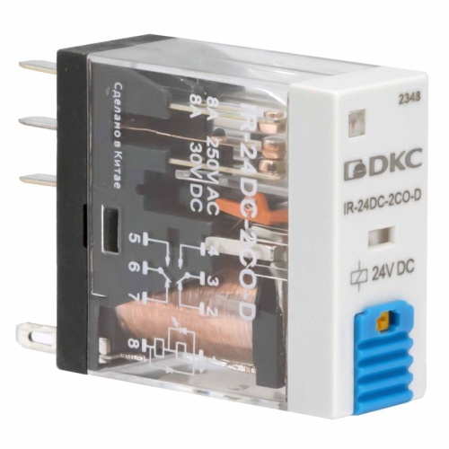Реле миниатюрное промышленное, 2CO, ком. ток 8А, AgSnO?, напряжение 110V DC, опция: тест-кнопка+светодиод+защитный диод | код IR-110DC-2CO-D | DKC Реле миниатюрное промышленное, 2CO, ком. ток 8А, AgSnO?, напряжение 110V DC, опция: тест-кнопка+светодиод+защитный диод | код IR-110DC-2CO-D | DKC