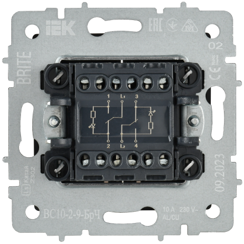 BRITE Выключ. 2-кл. с инд. отел. 10А ВС10-2-9-БрЧ черн. IEK | код BR-V20-2-10-K02 | IEK фото 4