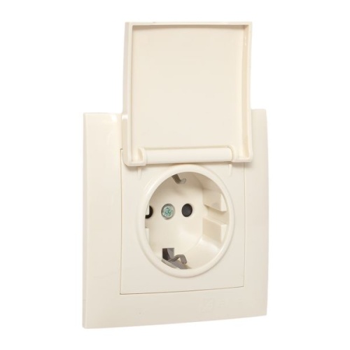 Валенсия розетка 1-местная с/з 16А кремова с крышкой и защ, штор, | код EWV10-124-20 | EKF фото 4