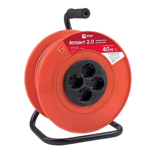 Удлинитель на катушке "Атлант 2,0" 4 гнезда 40м с заземлением ПВС 3*1,0 10А/2,2кВт PROxima | код UKA02-10-310-4-40 | EKF Удлинитель на катушке "Атлант 2,0" 4 гнезда 40м с заземлением ПВС 3*1,0 10А/2,2кВт PROxima | код UKA02-10-310-4-40 | EKF