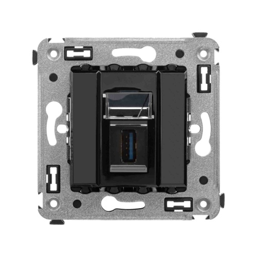 USB 3.0 розетка одинарная в стену, тип А-А, Avanti, Черный квадрат | код 4402303 | DKC