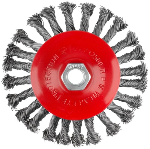 Корщетка-колесо с наклоном, гайка М14, стальная витая проволока 125 мм, блистер | код 39089 | FIT фото 2 Корщетка-колесо с наклоном, гайка М14, стальная витая проволока 125 мм, блистер | код 39089 | FIT фото 2