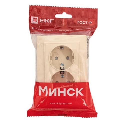 Розетка 2-мест, СП с/з 16А бежевый с защ, штор, Минск | код ERR16-128-200 | EKF фото 4