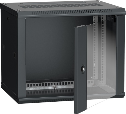ITK Шкаф настенный LINEA W 9U 600х450мм дверь стекло RAL 9005 | код LWR5-09U64-GF | IEK