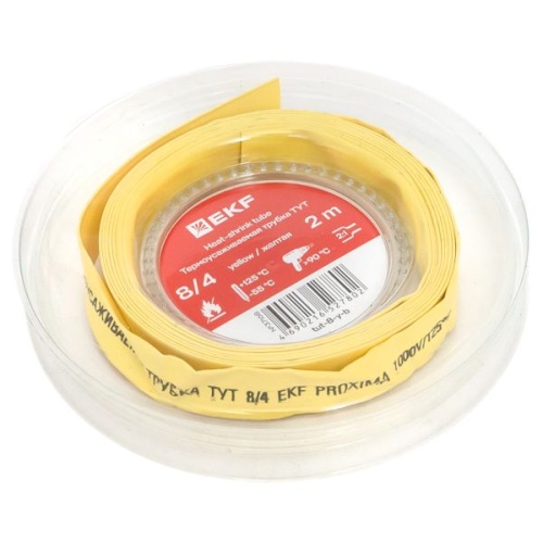Термоусаживаемая трубка ТУТ нг 8/4 желтая ролик 2 м EKF | код tut-8-y-b | EKF фото 3