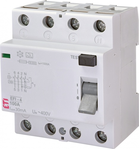 Реле дифференциальное (УЗО) 4р EFI-4 100/0,03 тип A (10kA) | код 002062150 | ETI