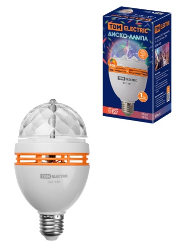 Диско-лампа ДЛ-01 с цоколем Е27, 3 Вт, RGB, 220 В, белый, TDM | код SQ0361-0500 | TDM