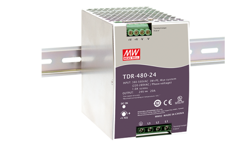 Источник питания AC-DC, 480Вт, ККМ, 3-х фазный, вход 340…550В AC, 47…63/480…780В DC, выход 24В/20A, рег. вых 24...28В, изоляция 3000В AC, в кожухе на DIN-рейку 85.5х125.2х128.5мм, -30…+70С | код TDR-480-24 | MeanWell