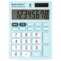 Калькулятор настольный BRAUBERG ULTRA PASTEL-08-LB, КОМПАКТНЫЙ (154x115 мм), 8 разрядов, двойное питание, ГОЛУБОЙ, 250513 | код 250513 | BRAUBERG