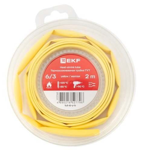 Термоусаживаемая трубка ТУТ нг 6/3 желтая ролик 2 м EKF | код tut-6-y-b | EKF фото 2