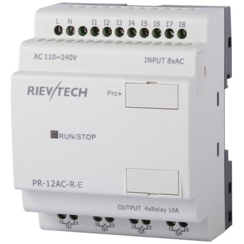 Программируемый логический контроллер PR-12AC-R-E, 110_240VAC, 8DI, 4RO, RTC, RS232, нерасширяемый | код PR-12AC-R-E | Rievtech